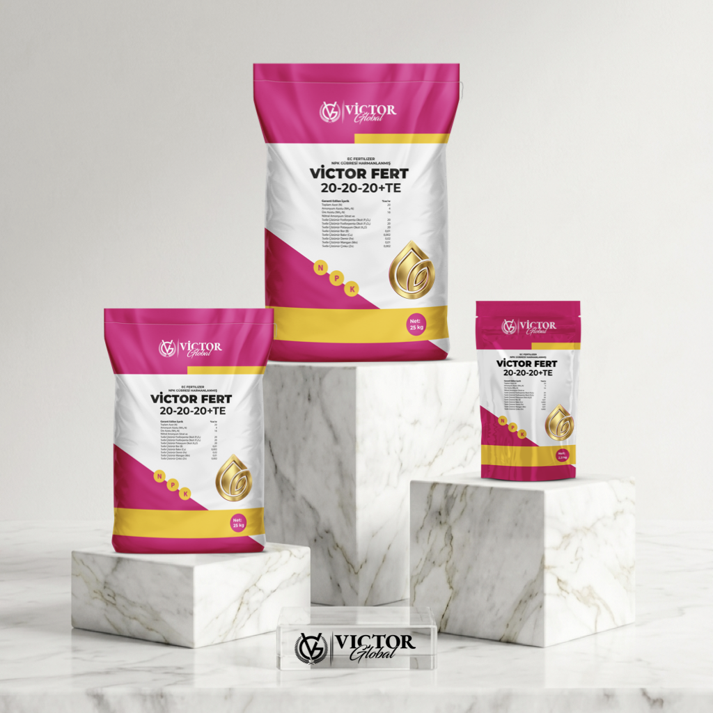 Victor Fert 20-20-20+TE Gold is a drip and foliar fertilizer with macro and micro nutrients, useful during growth stages to meet phosphorus needs.