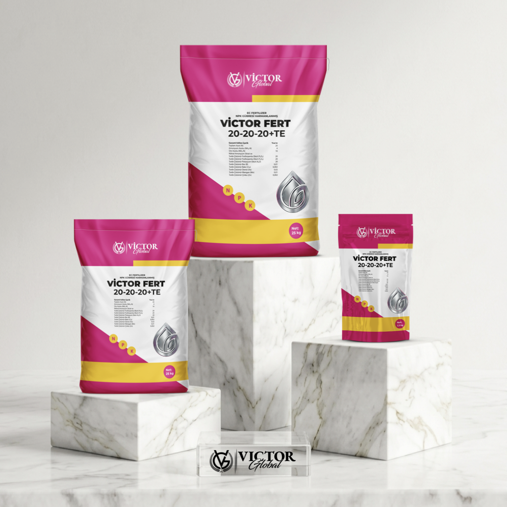 Victor Fert 20-20-20+TE Silver is a drip and foliar fertilizer with macro and micro nutrients, useful during growth stages to meet phosphorus needs.